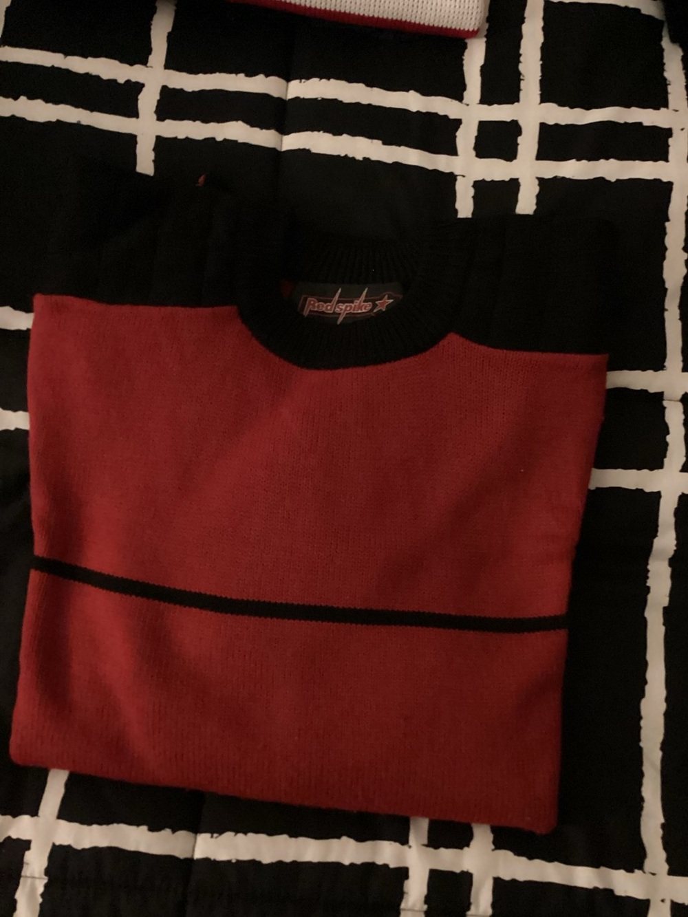 Men's Red Crewneck Sweater with Black Trim by